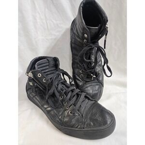 Diesel Black Leather Quilted High Top Sneakers Lace Up Zip Detail Mens US 10